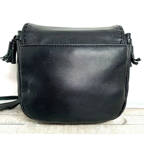 Eddie Bauer BLACK GENUINE LEATHER TASSELS FLAP MINI SHOULDER BAG CROSSBODY PURSE - Picture 2 of 11